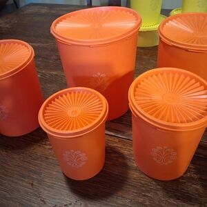 Set of Vintage Tupperware / Orange Storage Containers With Lids